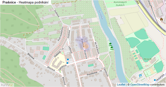 Prašnice - mapa podnikání
