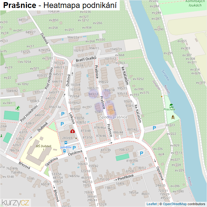 Mapa Prašnice - Firmy v ulici.