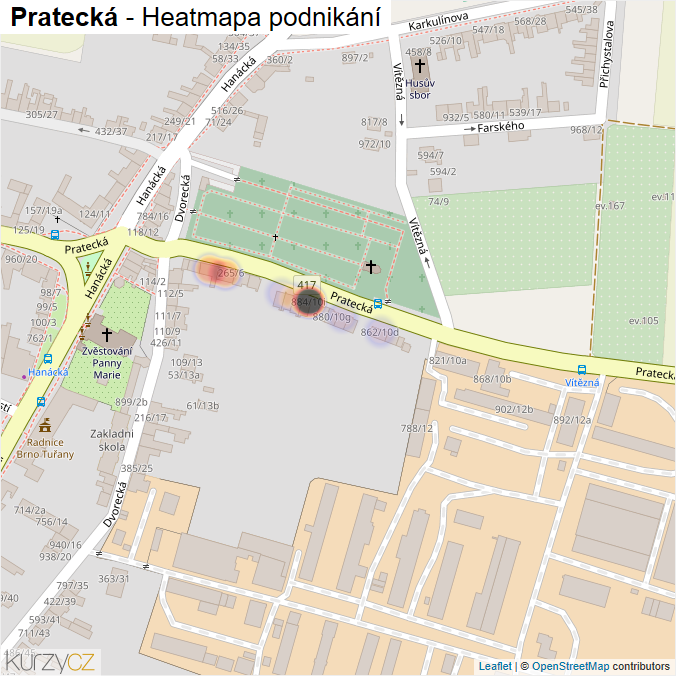 Mapa Pratecká - Firmy v ulici.