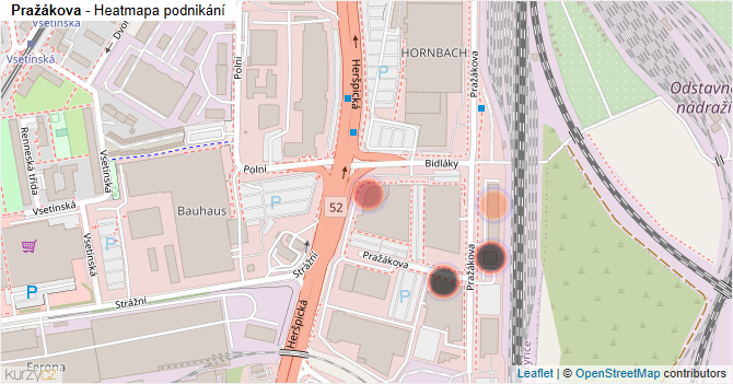 Pražákova - mapa podnikání