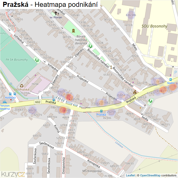 Mapa Pražská - Firmy v ulici.