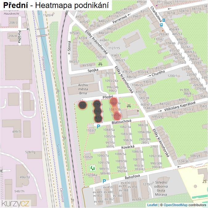 Mapa Přední - Firmy v ulici.