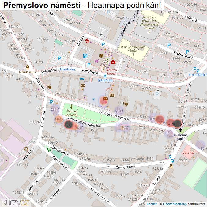 Mapa Přemyslovo náměstí - Firmy v ulici.