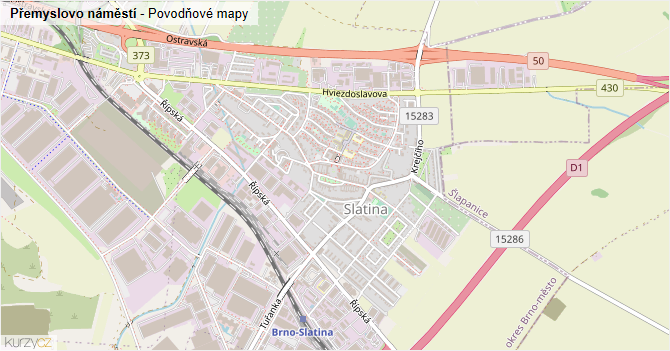 Přemyslovo náměstí - záplavové mapy stoleté vody