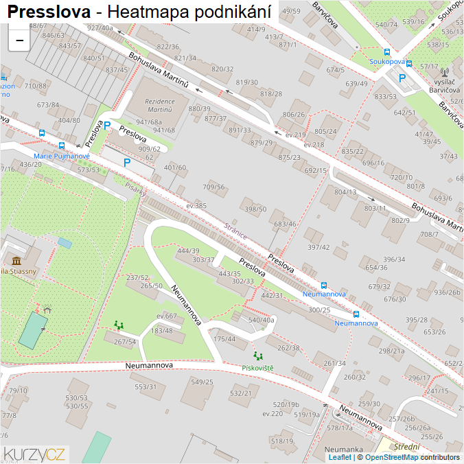 Mapa Presslova - Firmy v ulici.