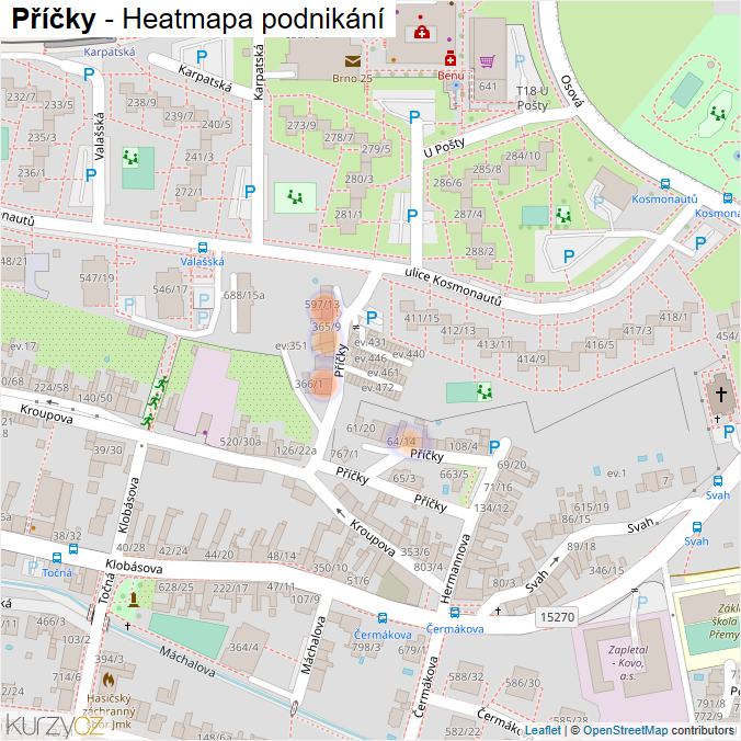 Mapa Příčky - Firmy v ulici.