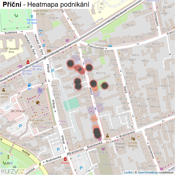 Mapa Příční - Firmy v ulici.