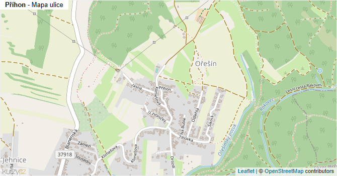 Příhon - mapa ulice