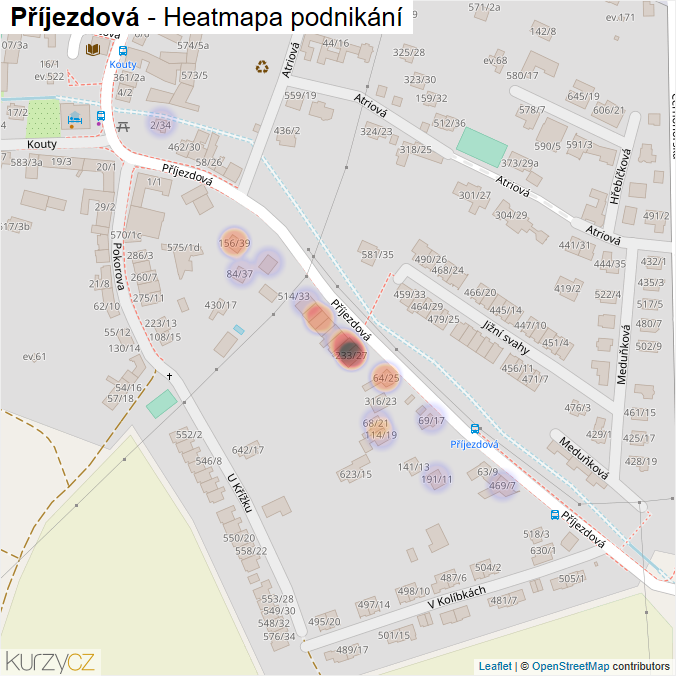 Mapa Příjezdová - Firmy v ulici.