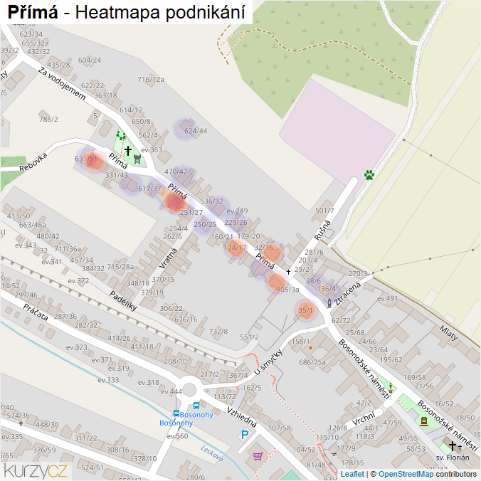 Mapa Přímá - Firmy v ulici.