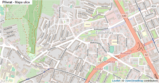 Přívrat - mapa ulice