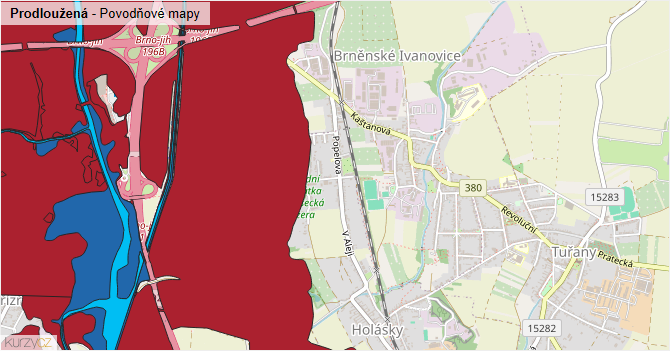 Prodloužená - záplavové mapy stoleté vody