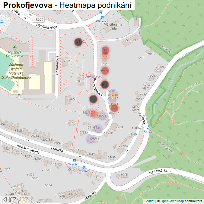 Mapa Prokofjevova - Firmy v ulici.