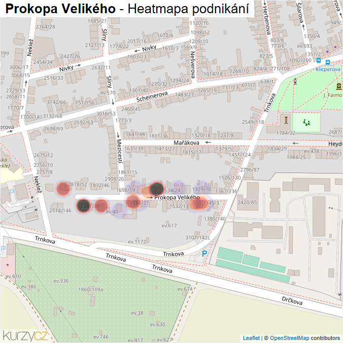 Mapa Prokopa Velikého - Firmy v ulici.