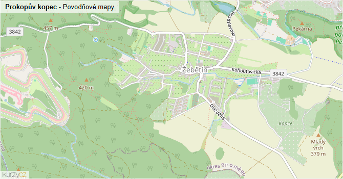 Prokopův kopec - záplavové mapy stoleté vody