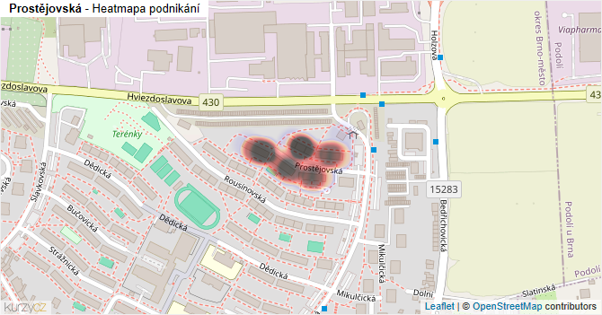 Prostějovská - mapa podnikání
