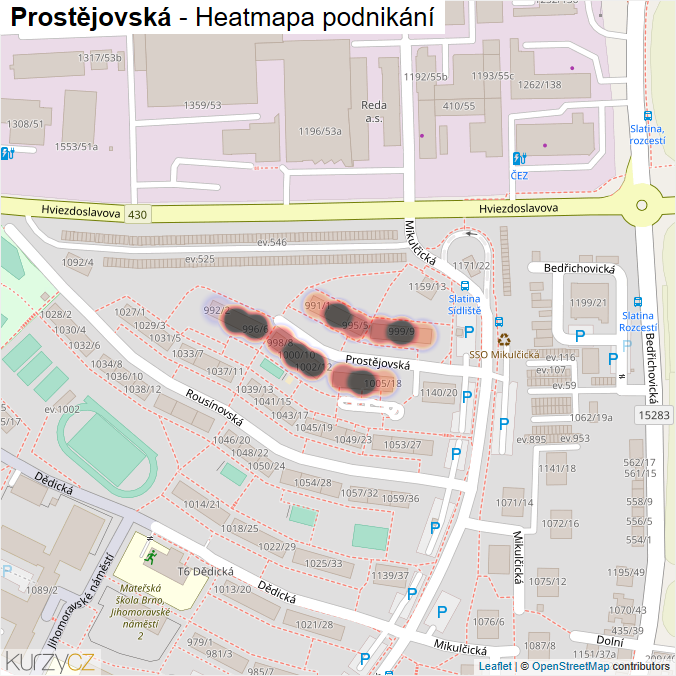 Mapa Prostějovská - Firmy v ulici.