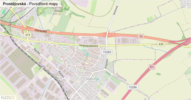 Prostějovská - záplavové mapy stoleté vody