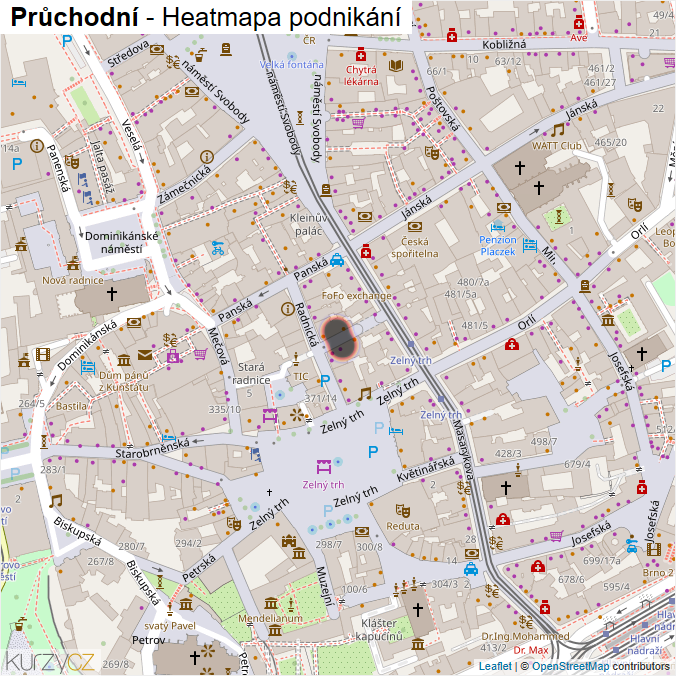 Mapa Průchodní - Firmy v ulici.