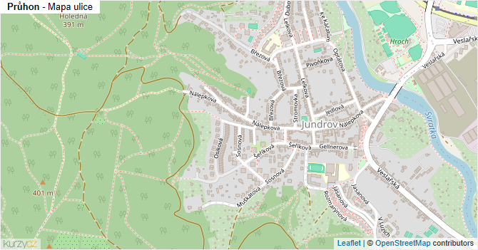 Průhon - mapa ulice