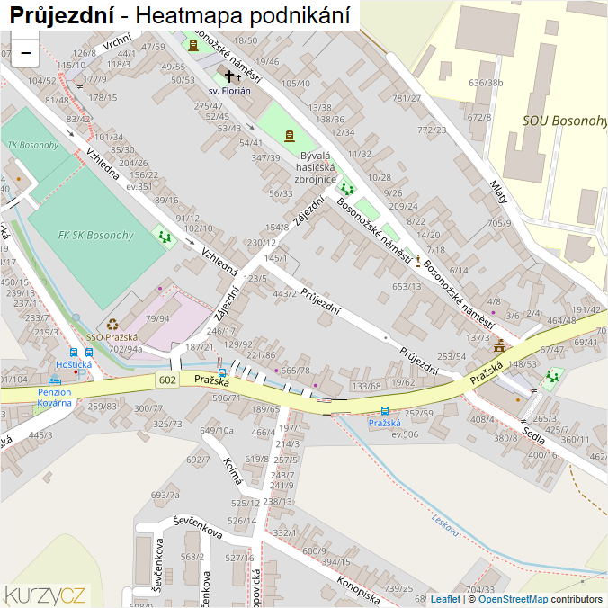 Mapa Průjezdní - Firmy v ulici.