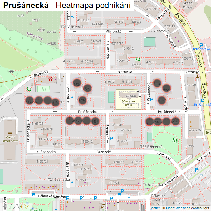 Mapa Prušánecká - Firmy v ulici.
