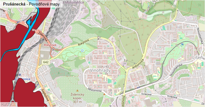 Prušánecká - záplavové mapy stoleté vody