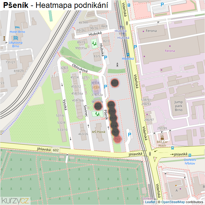 Mapa Pšeník - Firmy v ulici.