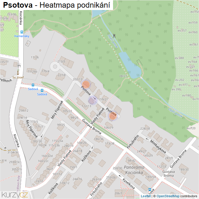 Mapa Psotova - Firmy v ulici.