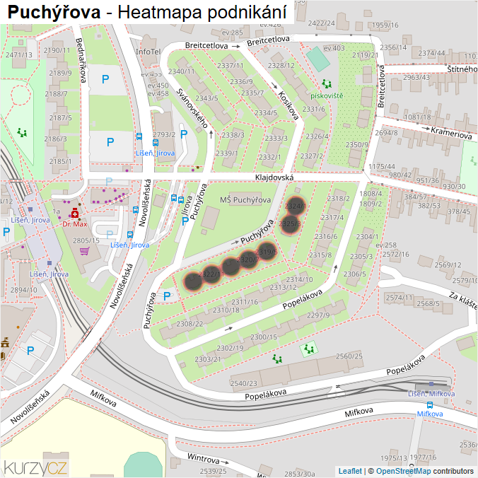 Mapa Puchýřova - Firmy v ulici.