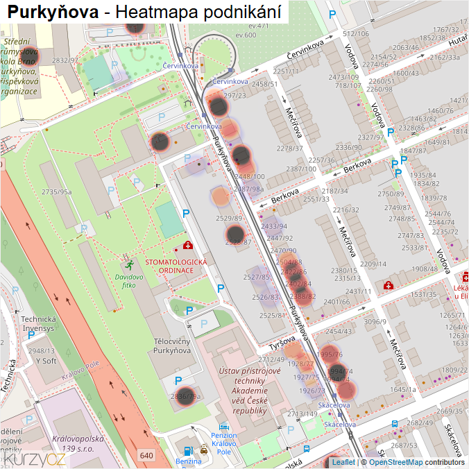 Mapa Purkyňova - Firmy v ulici.