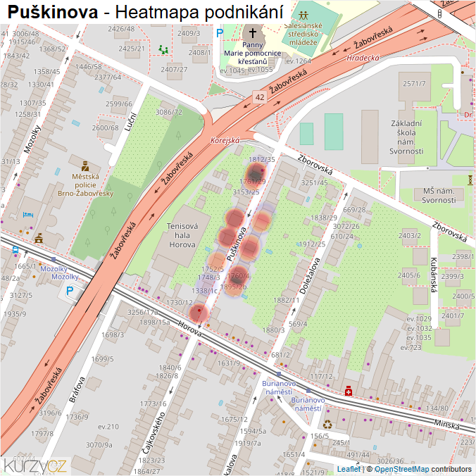 Mapa Puškinova - Firmy v ulici.