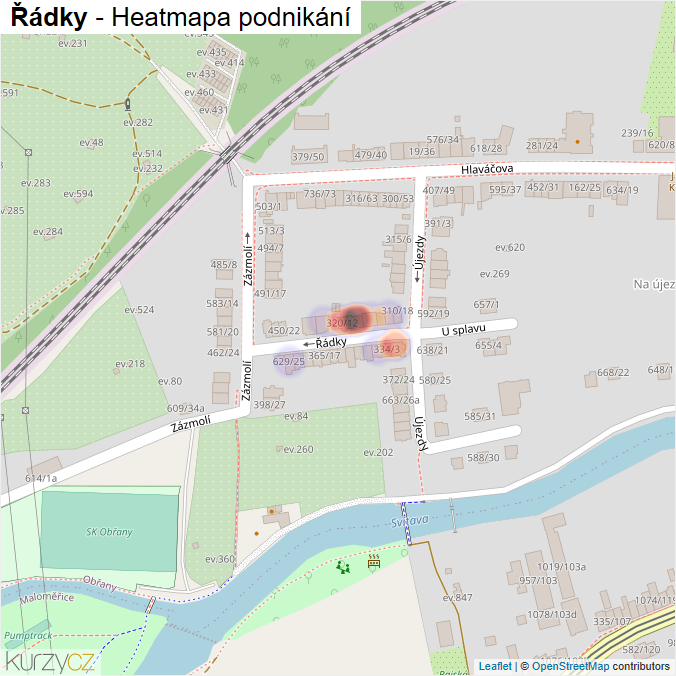 Mapa Řádky - Firmy v ulici.