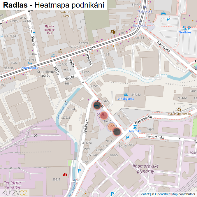 Mapa Radlas - Firmy v ulici.