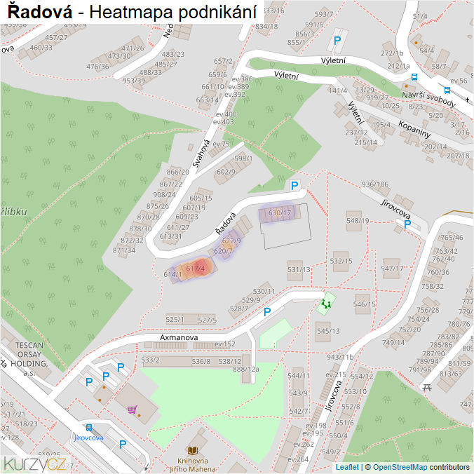 Mapa Řadová - Firmy v ulici.
