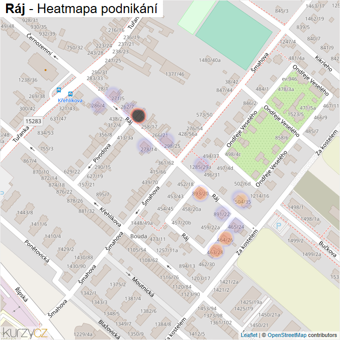Mapa Ráj - Firmy v ulici.