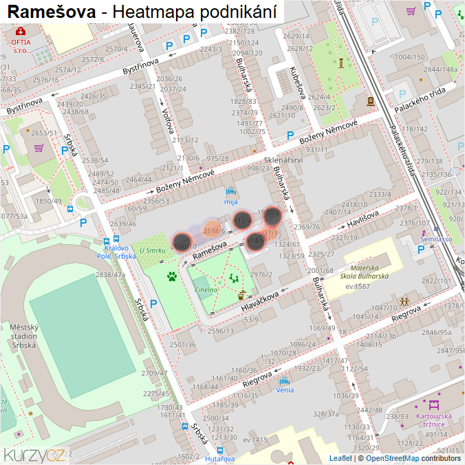 Mapa Ramešova - Firmy v ulici.