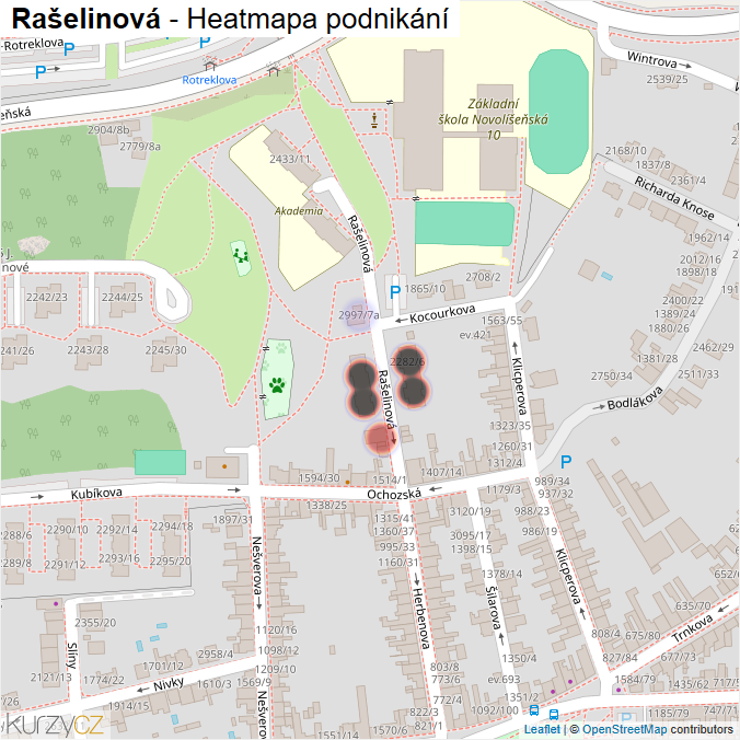 Mapa Rašelinová - Firmy v ulici.