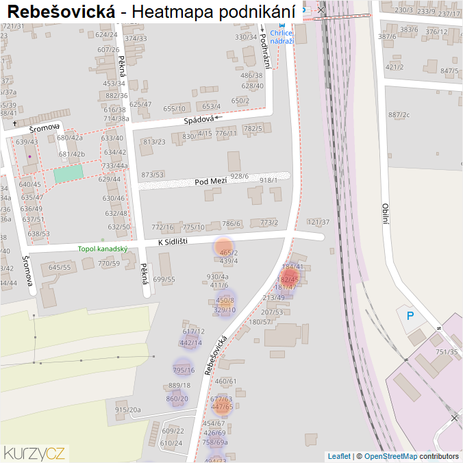 Mapa Rebešovická - Firmy v ulici.