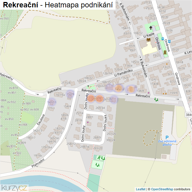 Mapa Rekreační - Firmy v ulici.