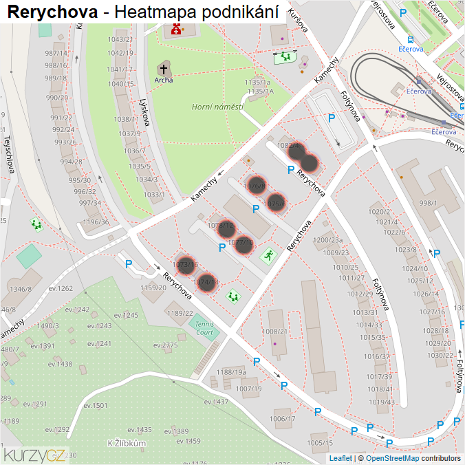 Mapa Rerychova - Firmy v ulici.