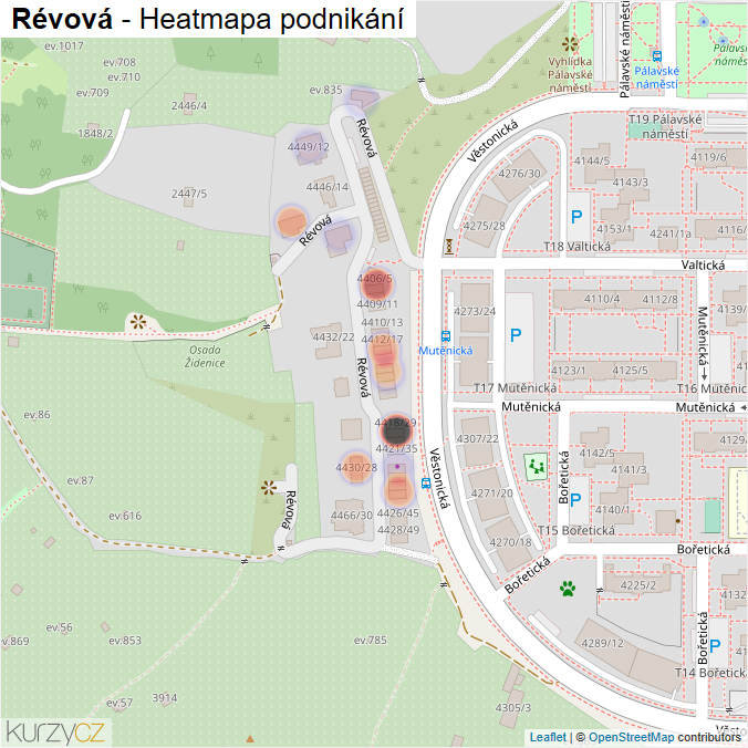 Mapa Révová - Firmy v ulici.