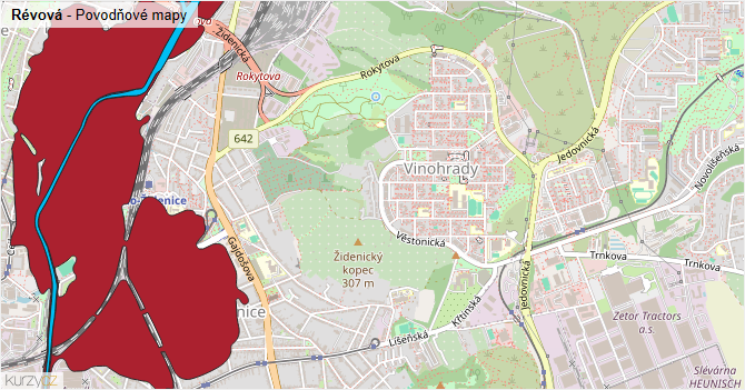 Révová - záplavové mapy stoleté vody