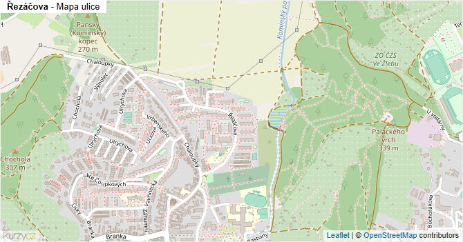 Řezáčova - mapa ulice