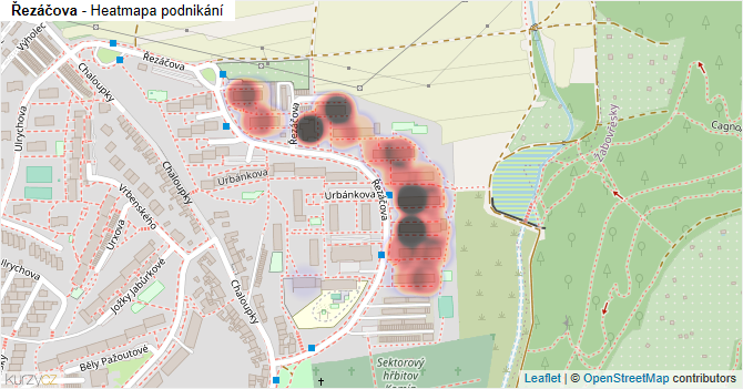 Řezáčova - mapa podnikání
