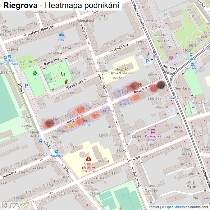 Mapa Riegrova - Firmy v ulici.