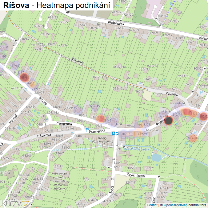 Mapa Ríšova - Firmy v ulici.