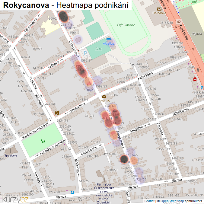 Mapa Rokycanova - Firmy v ulici.