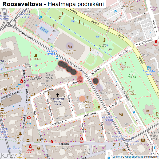 Mapa Rooseveltova - Firmy v ulici.