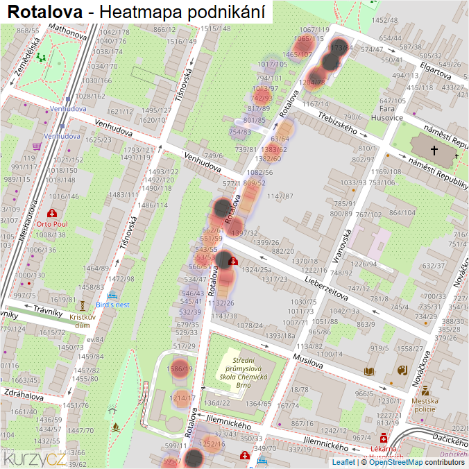 Mapa Rotalova - Firmy v ulici.